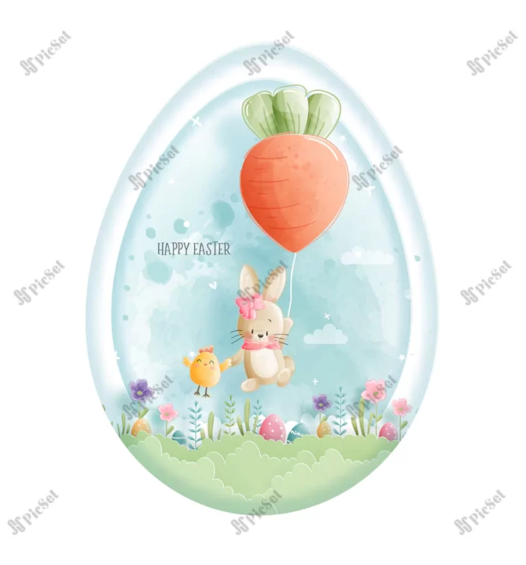 happy easter with cute bunny ester eggs paper cut style illustration_41327 870 / عید و سال نو با گل و تخم مرغ و خرگوش