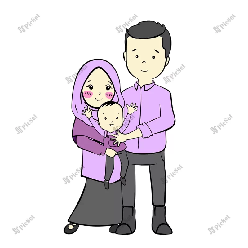 happy muslim family in purple / خانواده و زن مسلمان شاد