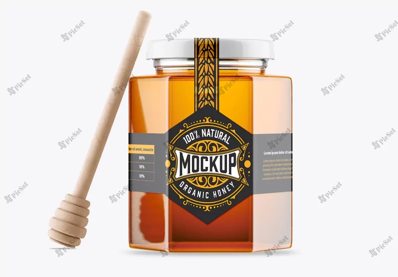 hexagonal honey glass jar mockup / موکاپ شیشه عسل شش ضلعی