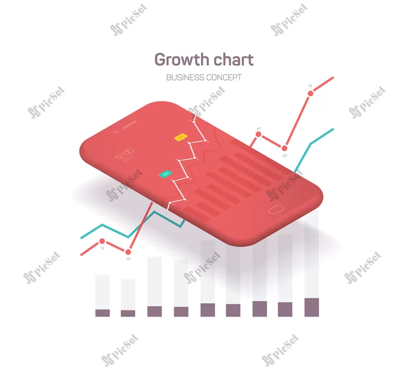 illustration business smartphone with graphs charts / نمودار تجاری با موبایل، نمودار بورسی
