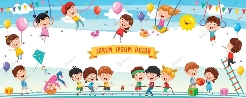 illustration happy children / تصویر کودکان شاد در حال بازی
