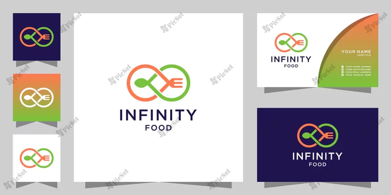infinity food logo with line art concept / لوگوی غذای بی نهایت، رستوران، قاشق و چنگال