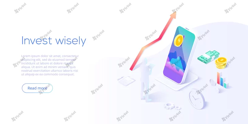 invest money wisely concept isometric / سرمایه گذاری مالی ایزومتریک