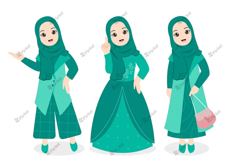 islamic hijab woman with various poses vector illustration / زن مسلمان با حجاب اسلامی و ژست های مختلف
