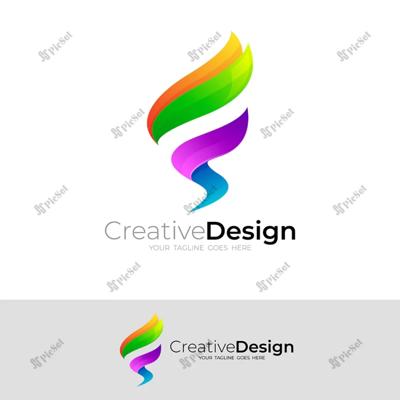 letter f logo design vector 3d colorful logos / لوگو حرف f رنگارنگ سه بعدی وایفای