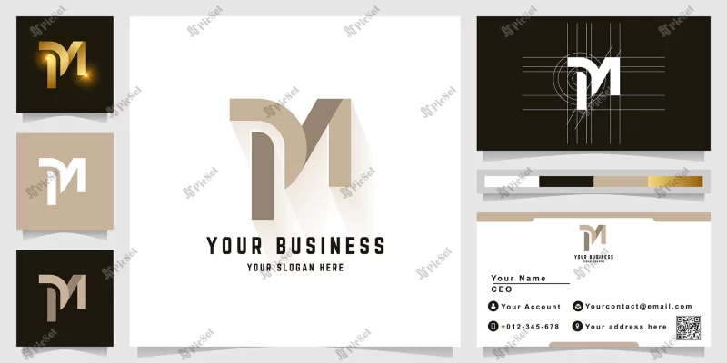 letter m pm monogram logo with business card design / لوگو مونوگرام حرف pm با طرح کارت ویزیت