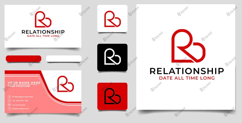 letter r heart shape inspiration logo with business card template / لوگو شکل قلب حرف r با کارت ویزیت