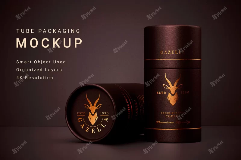 luxury tube packaging mockup with logo branding design / موکاپ جعبه استوانه ای لوکس با لوگو