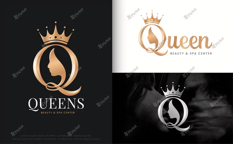 monogram letter q silhouette queen with crown / لوگو حرف q و ملکه با تاج