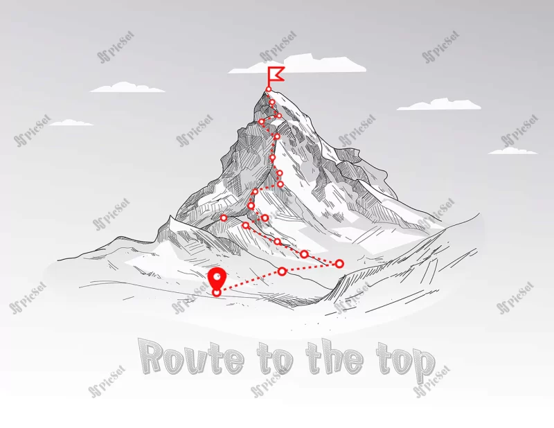 mountain climbing route peak business journey path progress success concept / مسیر کوه نوردی قله، سفر تجاری مسیر پیشرفت مفهوم موفقیت