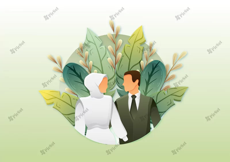 muslim dating couple married illustration / ازدواج زوج مسلمان و زن با حجاب