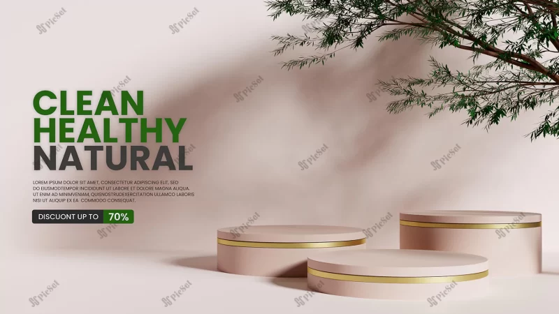natural minimalist podium product display with realistic tree / موکاپ نمایش محصول سکوی مینیمالیستی با درخت