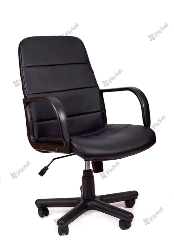 office chair isolated white background modern adjustable chair from black leather / صندلی اداری قابل تنظیم مدرن از چرم مشکی