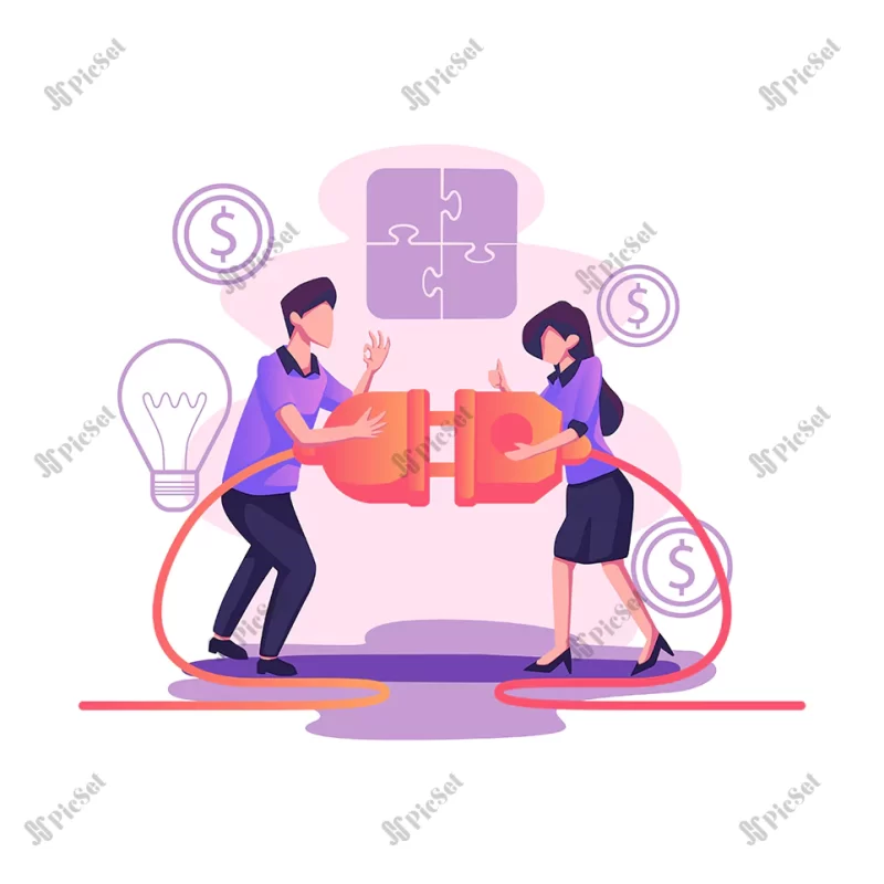 partnership flat style illustration vector design / زن و مرد موفق، زندگی مشترک و همکاری با هم