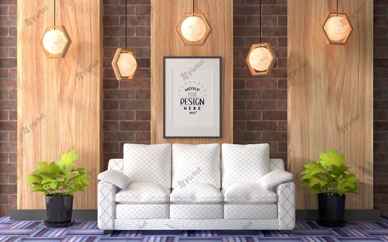 poster frame living room psd mockup_1150 62964 01 / موکاپ قاب عکس پوستر اتاق نشیمن، دکوراسیون داخلی