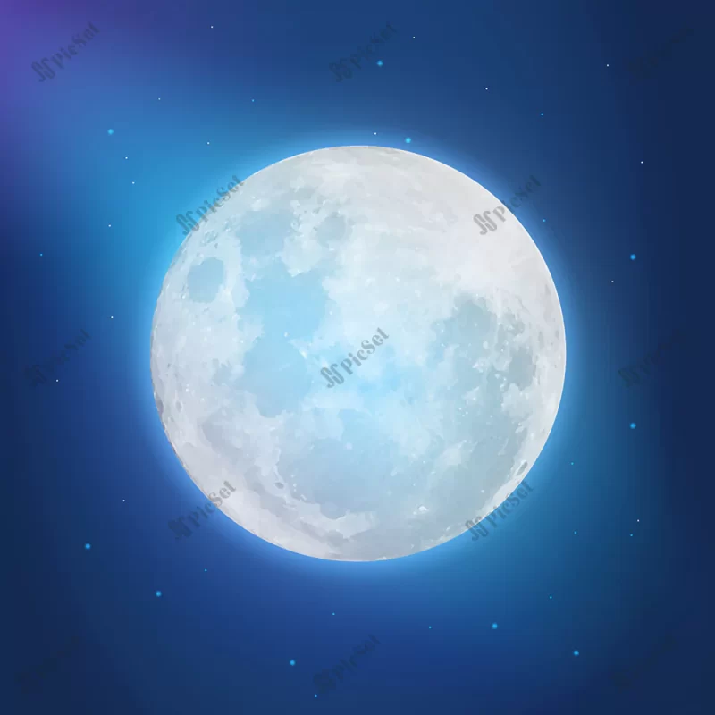 realistic detailed full big moon blue sky with stars vector illustration / آسمان آبی، ماه کامل با ستاره ها