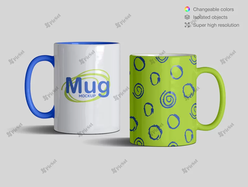realistic front view classic ceramic mugs mockup template / موکاپ لیوان های سرامیکی، فنجان چای و قهوه
