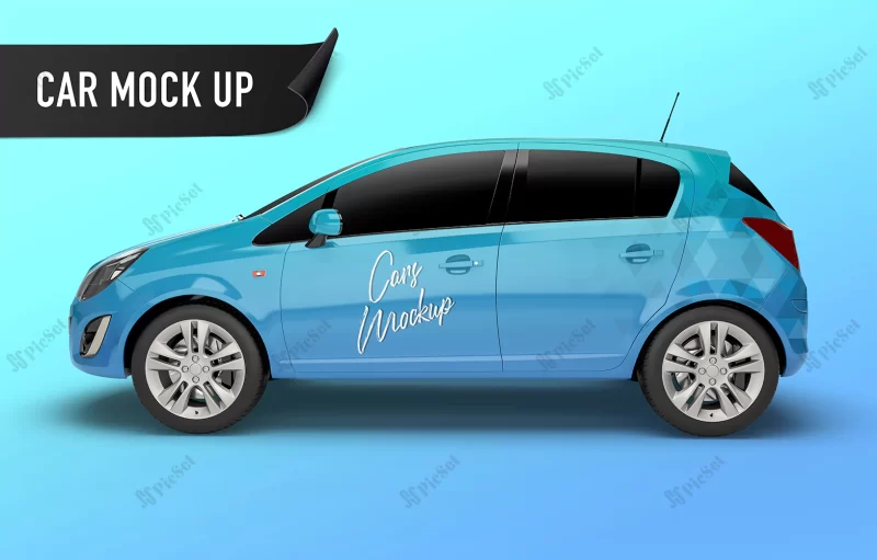 realistic panel car psd mockup side perspective view / موکاپ ماشین