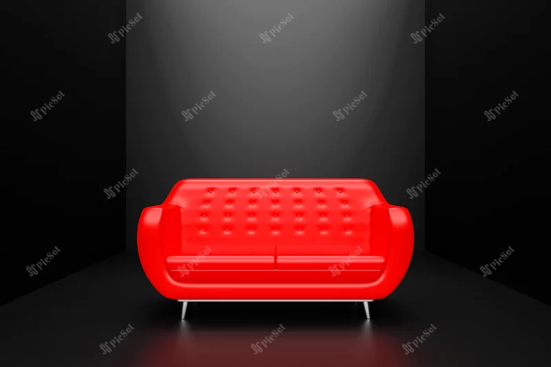 red luxury sofa modern living room living room with one object black room realistic design 3d illustration / مبل لوکس قرمز اتاق نشیمن مدرن سه بعدی