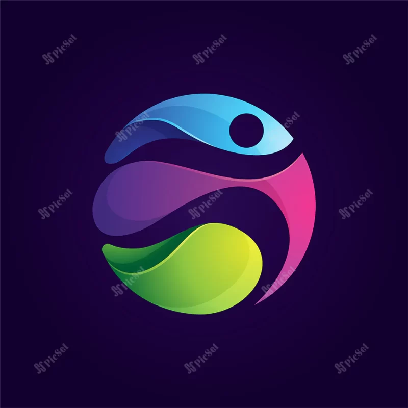 rounded colorful people run sport logo / لوگو ورزشی