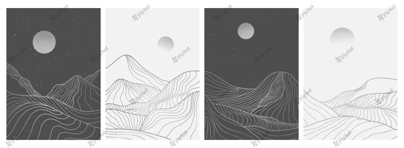 set creative minimalist modern illustrations lineal style / تصاویر خلاقانه مینیمالیستی، پوستر کوه و ماه