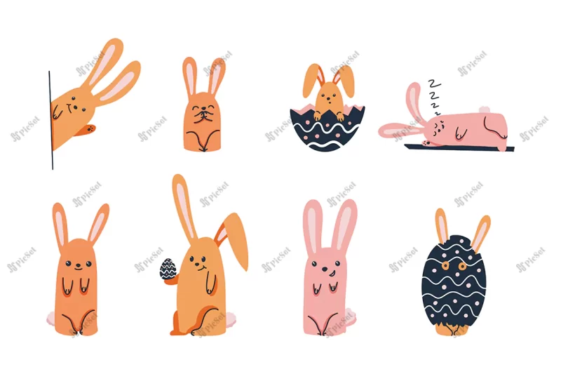 set funny easter bunnies different poses / عید با احساسات مختلف خرگوش