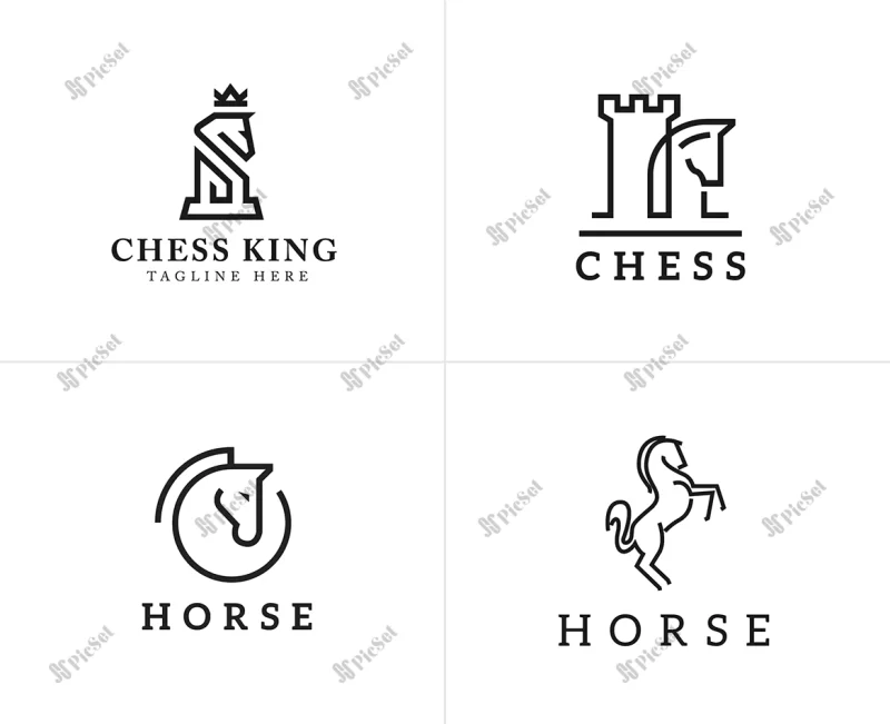 set horse linear icons logo design elements / لوگو اسب و شطرنج