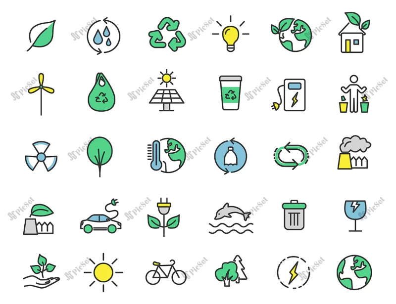 set linear ecology icons environment icons / آیکون های محیط زیست و زمین