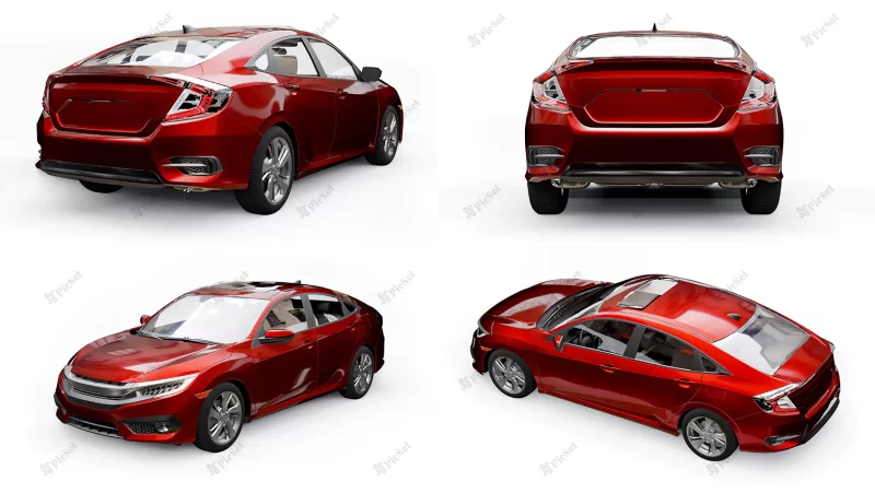 set red midsize urban family sedan white uniform background 3d rendering / رندر سه بعدی ماشین قرمز