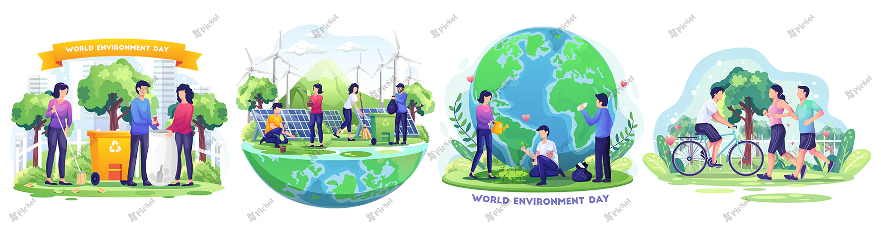 set world environment day with people are taking care earth by gardening cleaning / روز جهانی محیط زیست، نظافت باغبانی، مراقبت از زمین