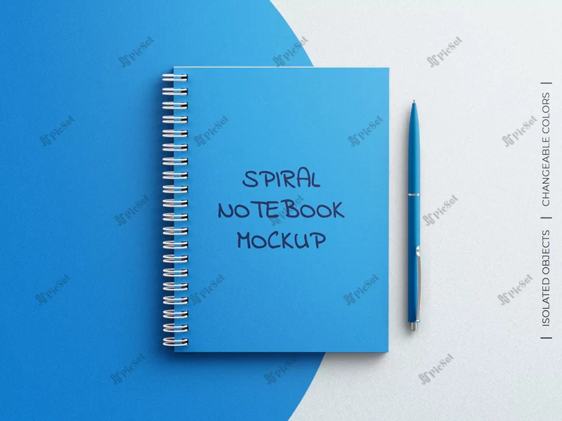 spiral notebook diary planner hardcover mockup with pen isolated / موکاپ جلد دفتر خاطرات، دفتر برنامه ریزی با خودکار