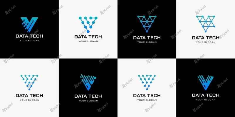tech letter v logo letter v logo design template technology logo icon / لوگو حرف v نماد سرعت فناوری، ارز دیجیتال
