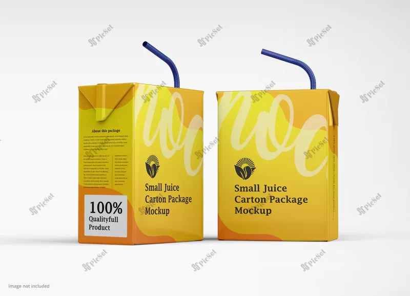 tetra juice carton pack with straw mockup / موکاپ کارتن آب میوه با نی