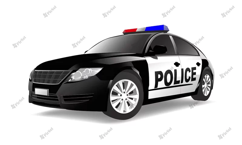 three dimensional image police car isolated white background / سه بعدی ماشین پلیس