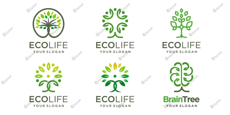 tree logo icon set abstract tree combined people concept logo design template / لوگو درخت، آیکون درخت