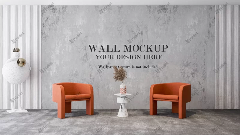 waiting room wall mockup orange armchairs / موکاپ دیواری اتاق انتظار صندلی راحتی نارنجی
