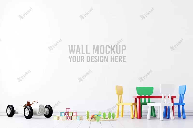 wall mockup interior kids playroom with decorations_42637 1089 / موکاپ دیواری داخلی اتاق بازی کودکان با تزئینات