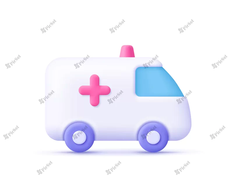white ambulance car medical van medical rescue service healthcare medicine emergency concept 3d vector icon cartoon minimal style / ماشین آمبولانس سه بعدی