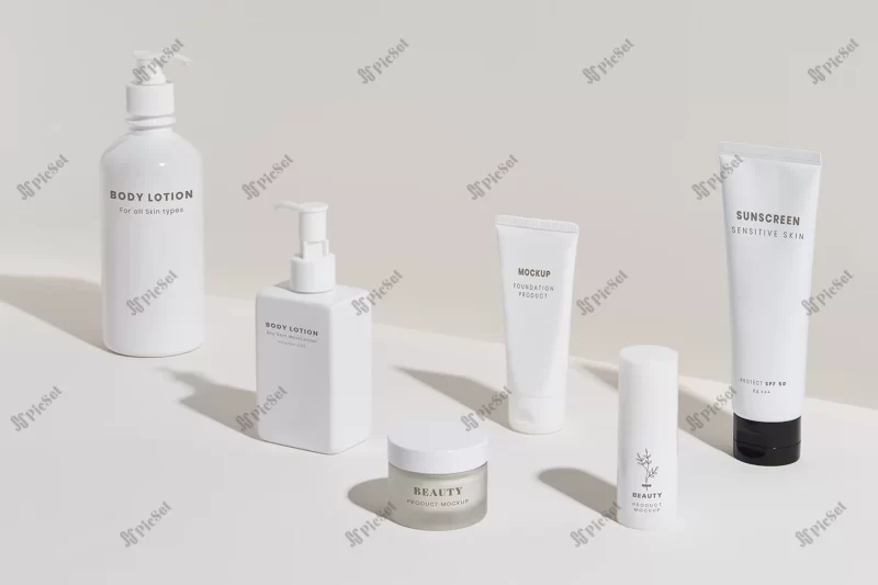 white beauty products packaging mockup design set / موکاپ محصولات زیبایی آرایشی و بهداشتی