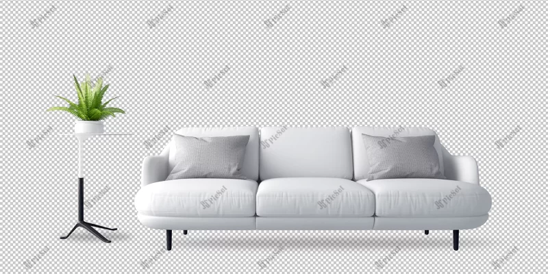 white sofa plant 3d rendering / دکوراسیون مبل راحتی سفید سه بعدی با گیاه