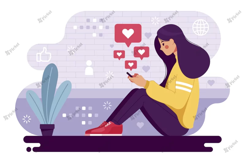 woman addicted social media / زن در شبکه های اجتماعی، لایک و قلب