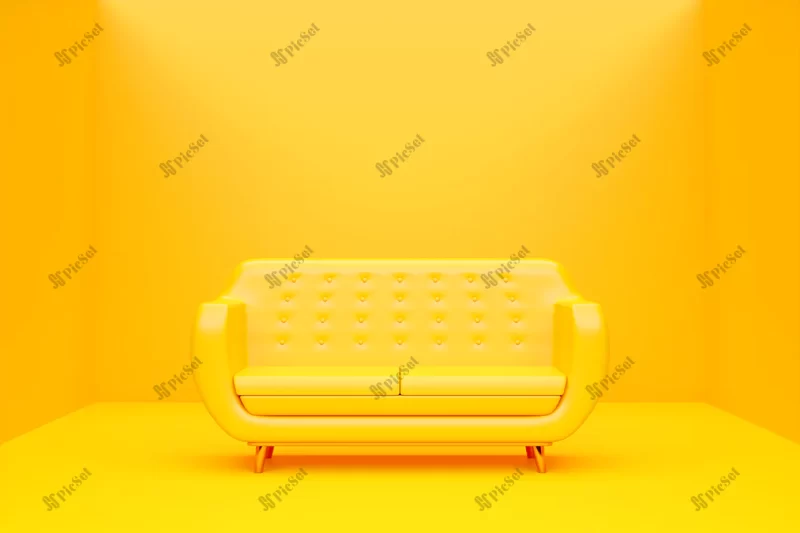 yellow luxury sofa modern living room living room with one object monochrome room realistic design 3d illustration / مبل لوکس زرد اتاق نشیمن سه بعدی