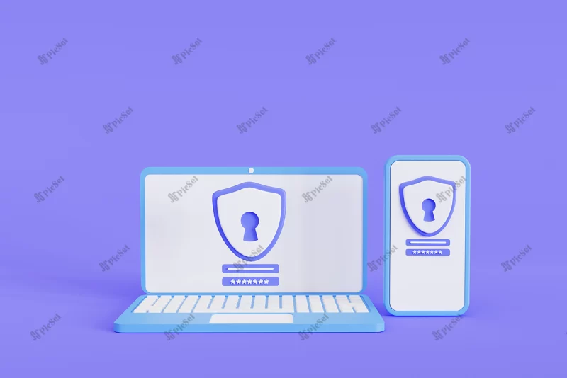 2fa multifactor verification two factor authentication online password verification code login laptop from mobile secure message phone 3d illustration / تایید چندعاملی احراز هویت دو عاملی آنلاین رمز تایید رمز ورود به لپ تاپ از تلفن همراه موبایل و لپتاپ سه بعدی