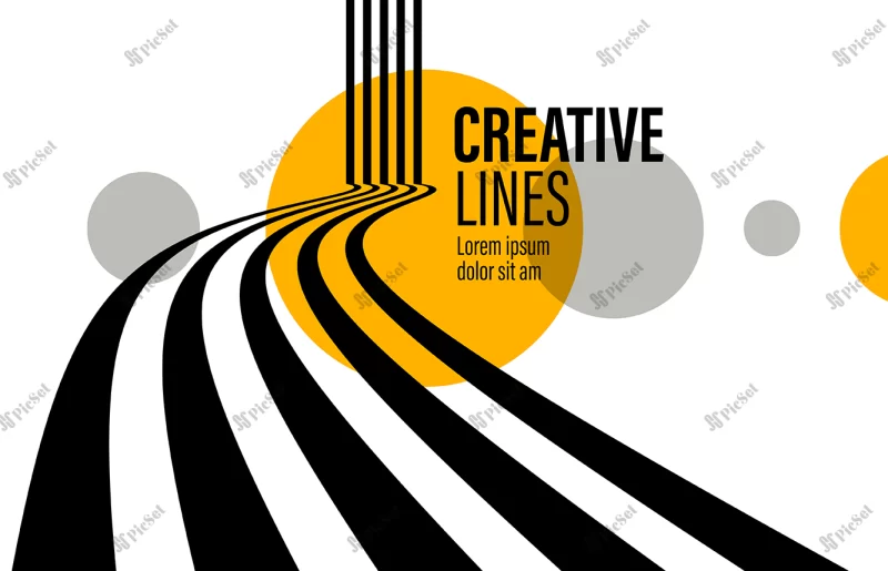 3d black white lines perspective with yellow elements abstract vector background linear perspective illustration op art / جاده، پرسپکتیو سه بعدی خطوط سفید سیاه با عناصر زرد