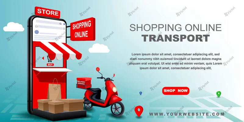 3d online shopping social media mobile apps website concepts fast delivery by scooter / برنامه های موبایل شبکه های اجتماعی خرید آنلاین سه بعدی تحویل سریع توسط اسکوتر موتور