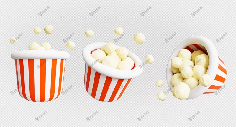3d render popcorn isolated transparent background / ذرت بو داده سه بعدی