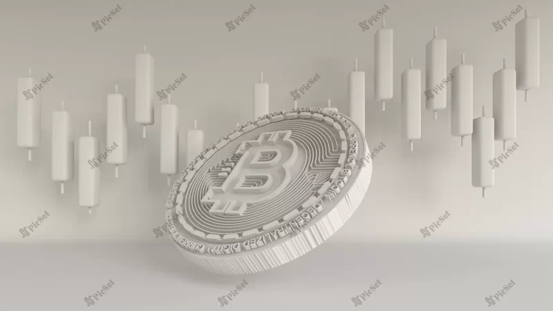 3d render white bitcoin candle stick background cryptocurrency future business world economy / سه بعدی بیت کوین پس زمینه ارز دیجیتال تجارت آینده اقتصاد جهان