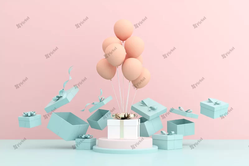 3d rendering gift box balloons pink / بادکنک جعبه هدیه سه بعدی
