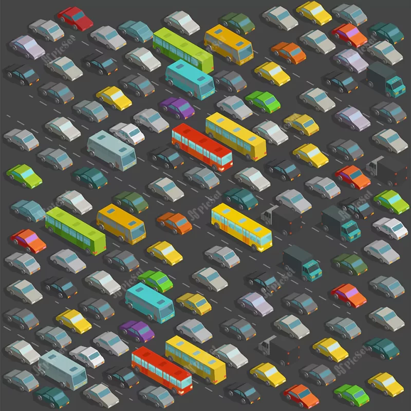 city horrendous traffic jams isometric projection view lot many cars illustration background / ترافیک وحشتناک شهر، نمای ایزومتریک، پس زمینه تصویر اتومبیل ها