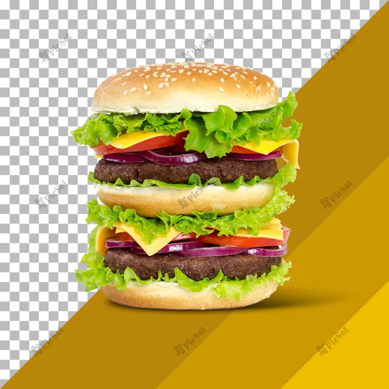 close up view very tall pile cheeseburgers isolated_525434 14 / نمای نزدیک ساندویچ چیزبرگر سه بعدی بسیار بلند